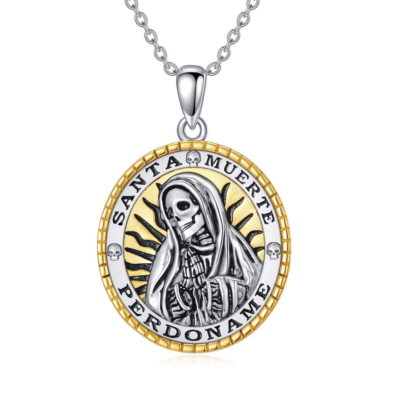 YAFEINI Santa Muerte Necklace 925 Sterling Silver Santa Muerte Pendant Sugar Skulls Death Mexican Amulet Jewelry…