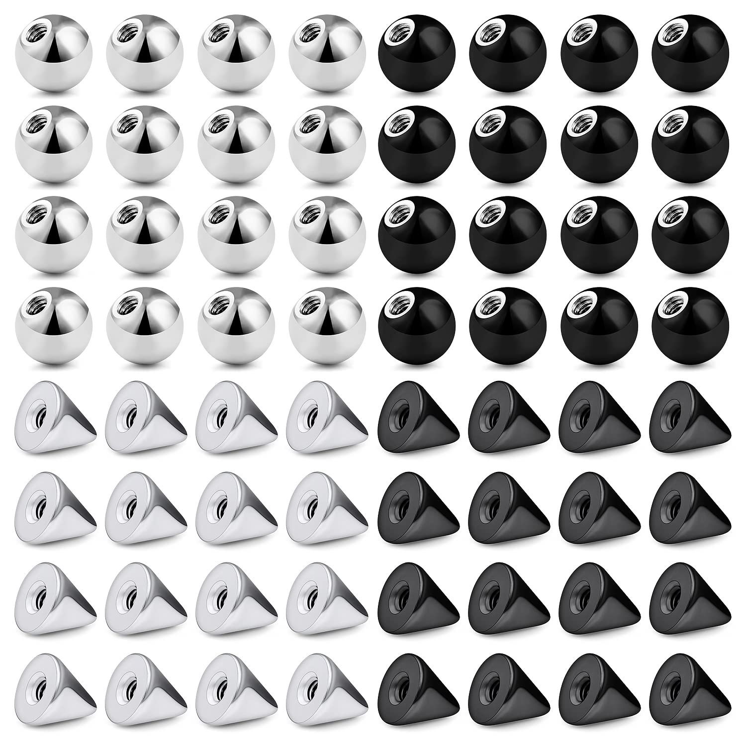 Hnxnskt 64Pcs 16G Externally Threaded Piercing Balls Stainless Steel Replacement Balls Piercing Parts for Septum Lip Labret Medusa Eyebros Tragus Helix Conch and and Other Body Jewelry