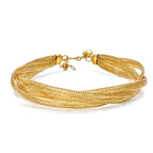 18k solid gold braided bracelet for women, yellow gold high luster braided herringbone link chain bracelet jewelry gift for wife mom girlfriend 8inch