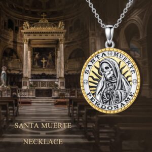 YAFEINI Santa Muerte Necklace 925 Sterling Silver Santa Muerte Pendant Sugar Skulls Death Mexican Amulet Jewelry…