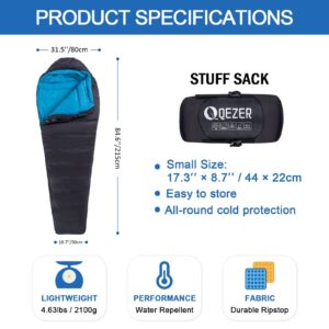 QEZER 0 Degree Sleeping Bag 650 FP Down Sleeping Bag for Adults Backpacking Sleeping Bag with Compression Sack