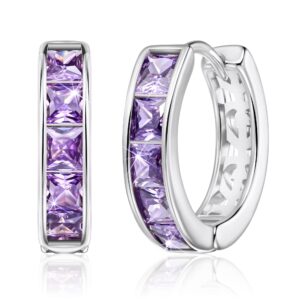 linawe purple earrings for women trendy, silver hoop earrings, amethyst cubic zirconia earrings studs, helix cute small hoop, huggie earrings, ear tragus safety pin cartilage