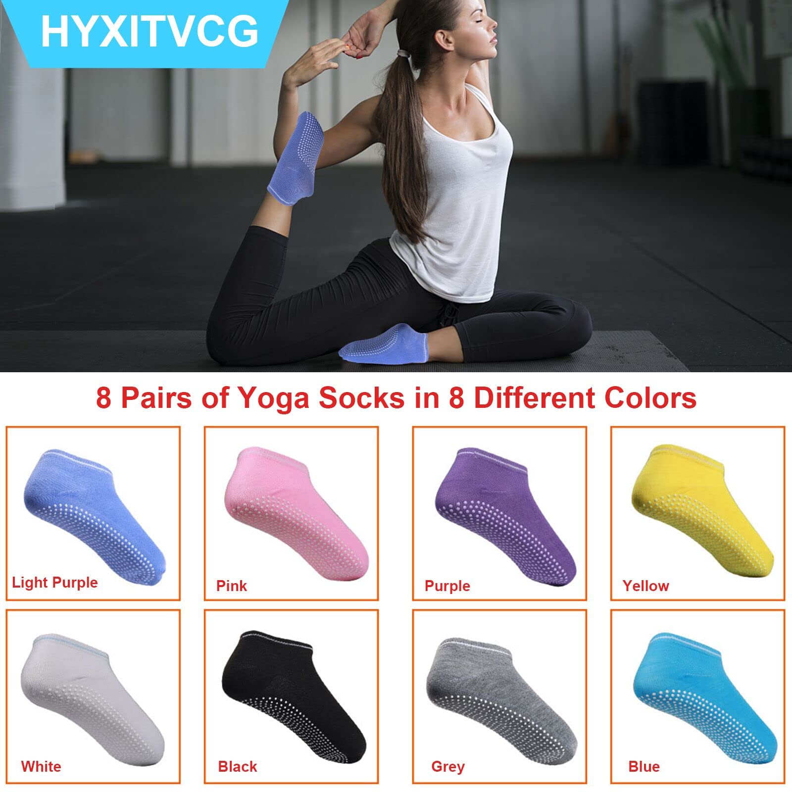 SAIJINZHI 8pairs Unisex Non Slip Grip Socks with Cushion for Pilates Yoga Socks,Socks With Grippers for Women Pilates Socks With Grips (Fabric, Multicolor)