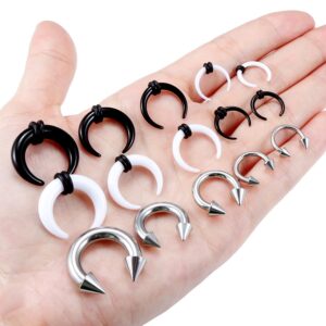 Lcolyoli Large Septum Rings 14G 12G 8G 6G 4G PA Ring Internally Threaded Spike Horseshoe Barbells Stainless Steel & Acrylic Pincher Tapers C Shape Buffalo Stretcher Expander for Women Men