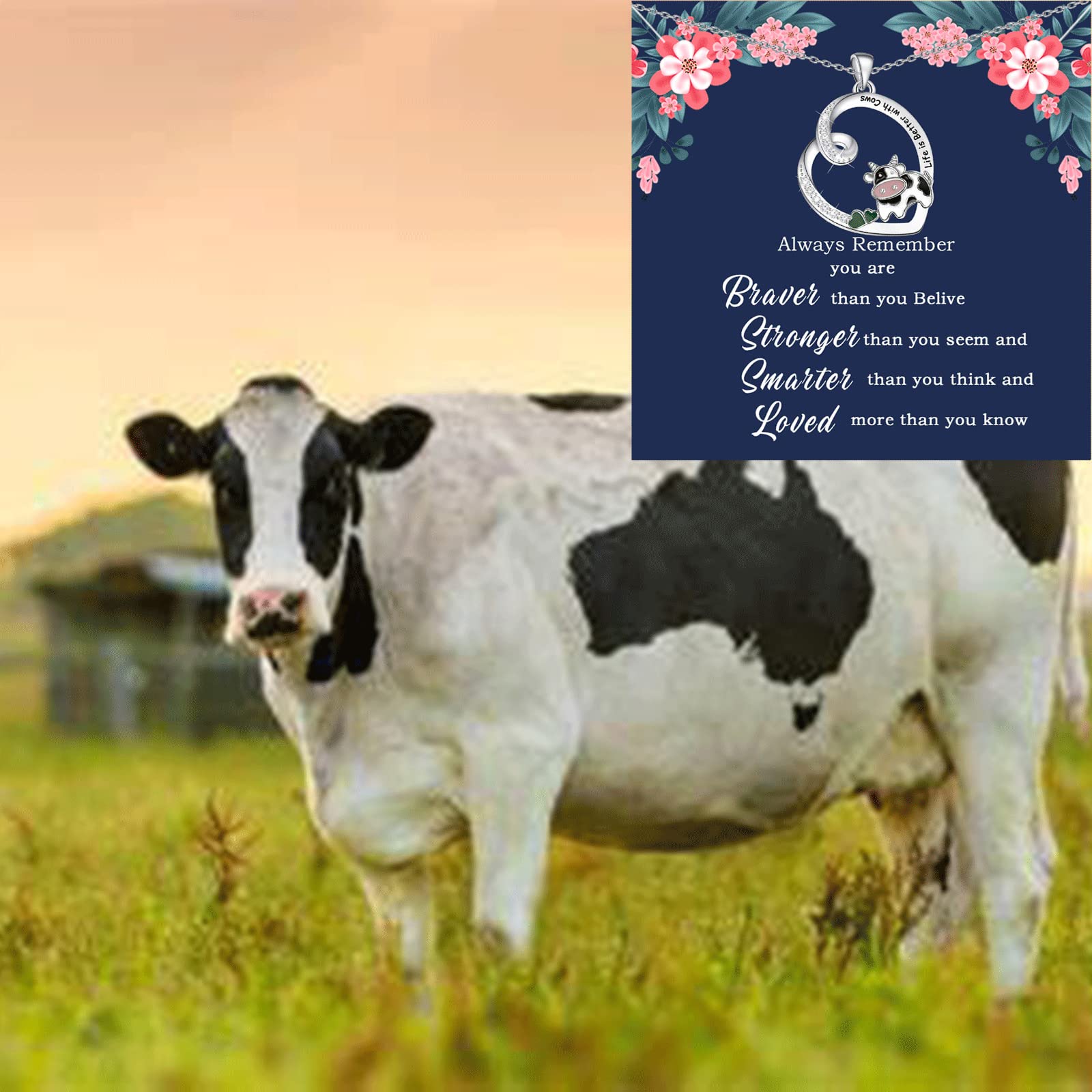 WSNANG Cute Cow Necklace for Women Farm Pet Jewelry for Women Cow Lover Gift Cow Owner Gift (Always Cow C-NL)