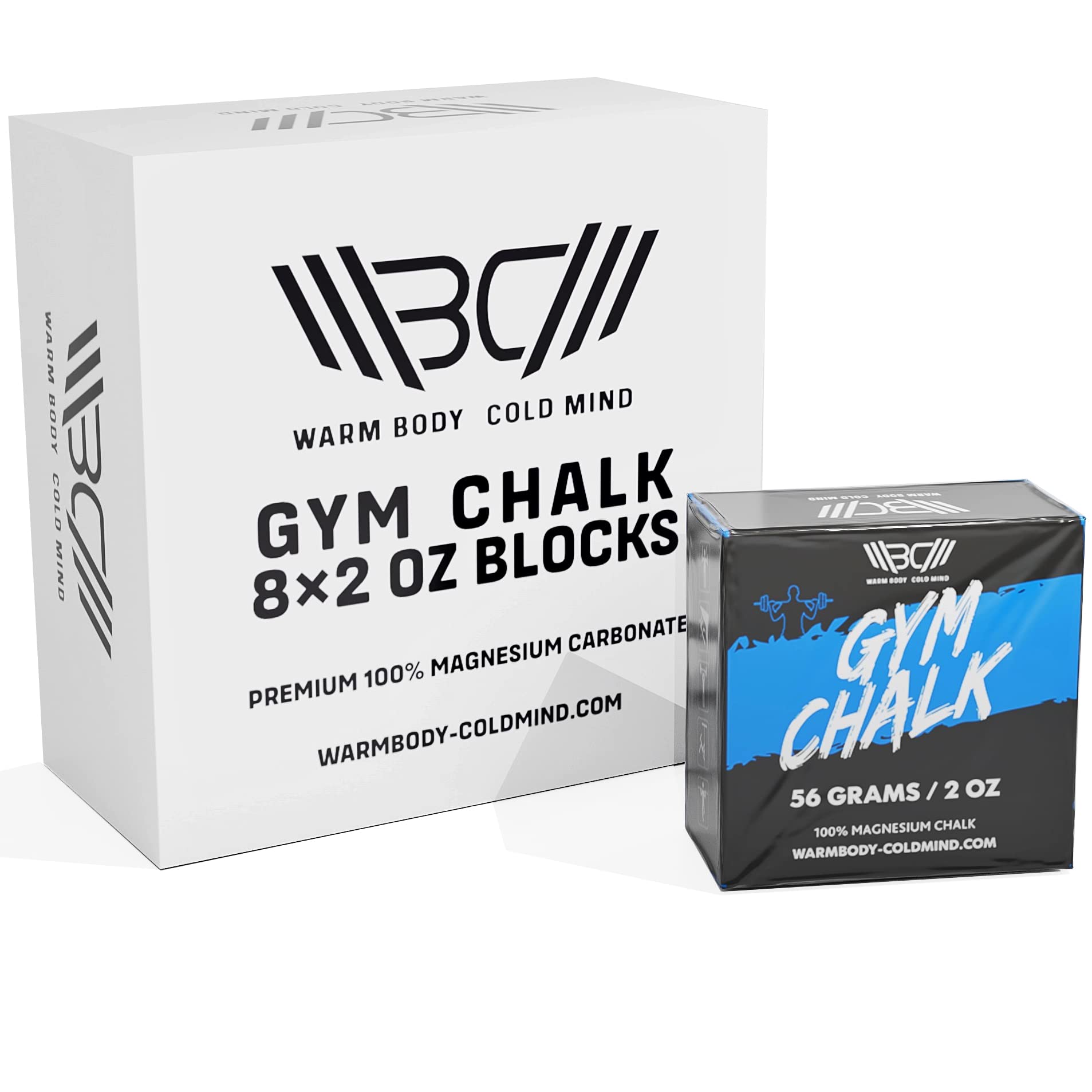 WARM BODY COLD MIND Premium Chalk Block for Weight Lifting - Hand Grip for Cross Training, Climbing, Gymnastics, Weightlifting, Powerlifting, Deadlift, Pole Dancing, Sport Gym, Fitness (8 Blocks)