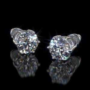 Moissanite Stud Earrings/No Poke Screw Back / 6 Prong / 4 CT / 8 MM/White Gold Vermeil/Colorless Flawless Lab Grown Diamond/Hypoallergenic/GRA Engraved/Gift Set