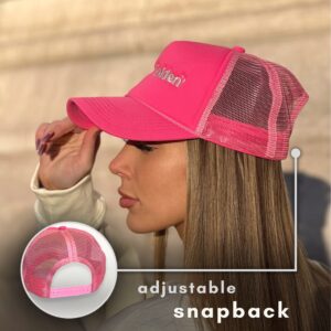 Trucker Hat - 2 Pack | Foam Embroidered Cap | Smiley Face Hat | Preppy Trendy Vintage Retro Trucker Hats | Unisex Men Women Baseball Cap | Mesh Adjustable Snapback | White + Pink | Spritz Pack