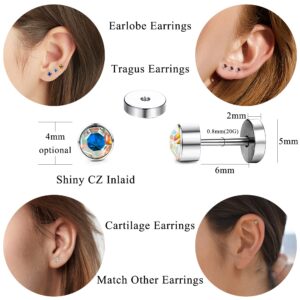 LOYALLOOK 14Pairs Stainless Steel CZ Stud Earrings for Women Men Multicolor Cubic Zirconia Flatback Earrings Pave Crystal Disco Ball Earrings with Flatback Cartilage Helix Earrings Set 20G Style A