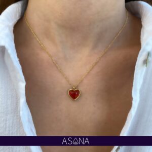 Red Heart Necklace Real Agate Crystal 18kt Gold Red Agate Necklace Heart Necklace Crystal Heart Pendant Agate Gemstone Necklace for Her Dainty Heart Necklace Boho Heart Jewelry