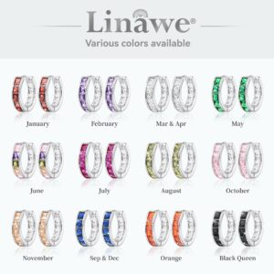 Linawe Purple Earrings for Women Trendy, Silver Hoop Earrings, Amethyst Cubic Zirconia Earrings Studs, Helix Cute Small Hoop, Huggie Earrings, Ear Tragus Safety Pin Cartilage