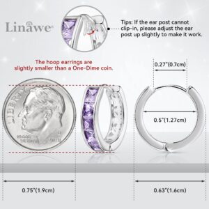 Linawe Purple Earrings for Women Trendy, Silver Hoop Earrings, Amethyst Cubic Zirconia Earrings Studs, Helix Cute Small Hoop, Huggie Earrings, Ear Tragus Safety Pin Cartilage