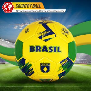 Vizari National Team Soccer Balls | Durable Faux Leather & Rubber, Three Sizes, Nine Countryballs - Elevate Your Play with Iconic Team Representation (3, Brasil Yellow)