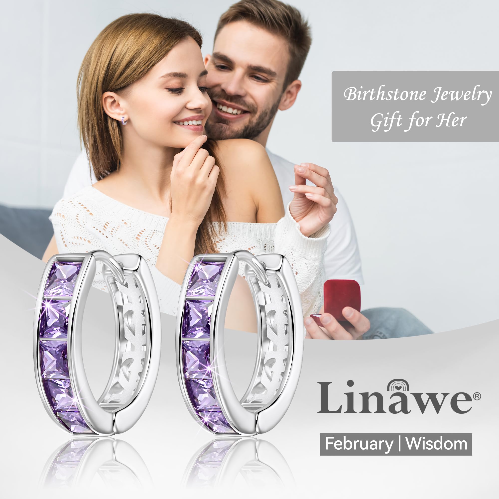 Linawe Purple Earrings for Women Trendy, Silver Hoop Earrings, Amethyst Cubic Zirconia Earrings Studs, Helix Cute Small Hoop, Huggie Earrings, Ear Tragus Safety Pin Cartilage