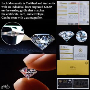 Moissanite Stud Earrings/No Poke Screw Back / 6 Prong / 4 CT / 8 MM/White Gold Vermeil/Colorless Flawless Lab Grown Diamond/Hypoallergenic/GRA Engraved/Gift Set