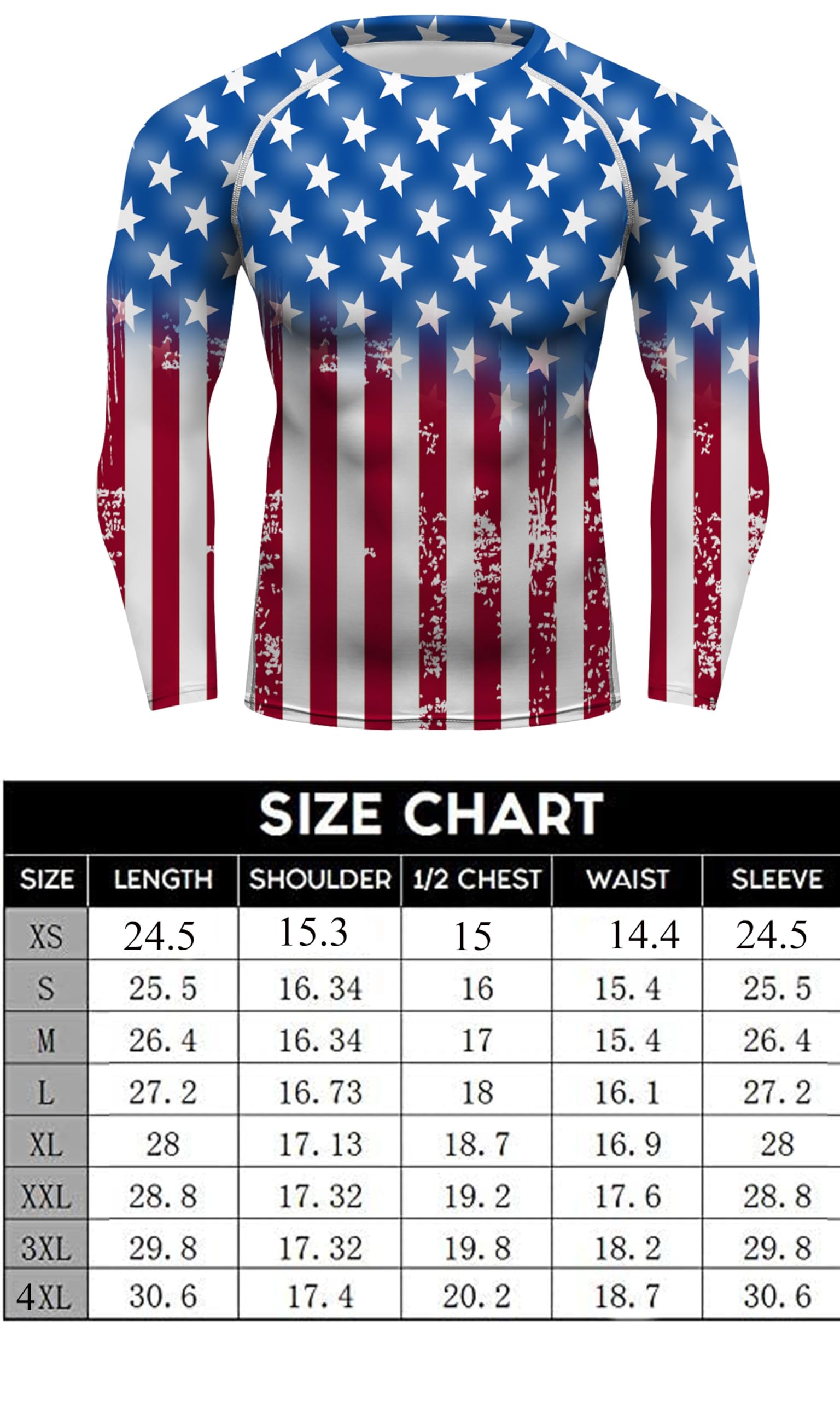 American Flag Mens Long Sleeve Rash Guard Compression Gym Trainning Casual Tops for bjj jiu jitsu