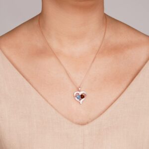 18K Rose Gold Heart Necklace, Birthstone Necklace Jewelry for Women with 2 Birthstones, Customized Gifts for Women Mom Wife Grandma Sister Friend, I Love You Always and Forever, Gold, Cubic Zirconia