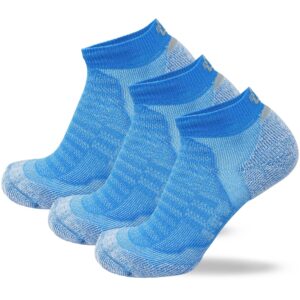 Pure Athlete Merino Wool Socks - Low Show Cushioned Athletic Padded Running Sock (3 Pairs - Sky Blue, X-Large)