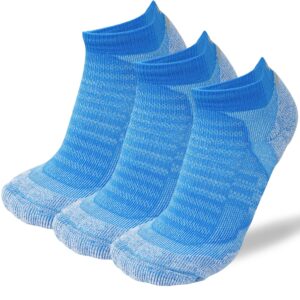 Pure Athlete Merino Wool Socks - Low Show Cushioned Athletic Padded Running Sock (3 Pairs - Sky Blue, X-Large)