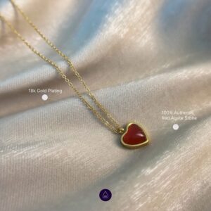 Red Heart Necklace Real Agate Crystal 18kt Gold Red Agate Necklace Heart Necklace Crystal Heart Pendant Agate Gemstone Necklace for Her Dainty Heart Necklace Boho Heart Jewelry