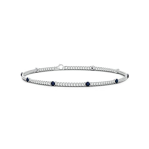 Angara Natural 0.63 Ct Blue Sapphire Stackables Bracelet for Women in 14K White Gold (Grade-A | Size-2.4mm) | September Birthstone, Birthday, Engagement, Anniversary Jewelry Gift For Women