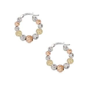 Savlano 925 Sterling Silver Beaded Round Hoop Earrings – 18K Gold Tri Color Plated Hoop Earrings for Women - Made In Italy Comes with Savlano Gift Box