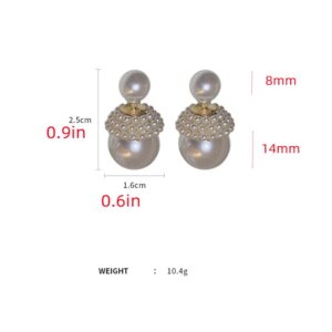 Shell Pearl Double-sided Earrings for Women Girls 925 Sterling Silver Post Gold Plated Hypoallergenic 8-14mm Imitation Pearls Front Back Stud Earring Dainty Wedding Birthday Bridal Jewelry Gifts