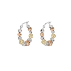 Savlano 925 Sterling Silver Beaded Round Hoop Earrings – 18K Gold Tri Color Plated Hoop Earrings for Women - Made In Italy Comes with Savlano Gift Box