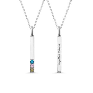 AILIN 925 Sterling Silver Custom 3D Vertical Bar Necklace Personalized Back Engraved Necklace With Any Name 1-9 Birthstones Pendant Necklace For Family Mother Grandmother