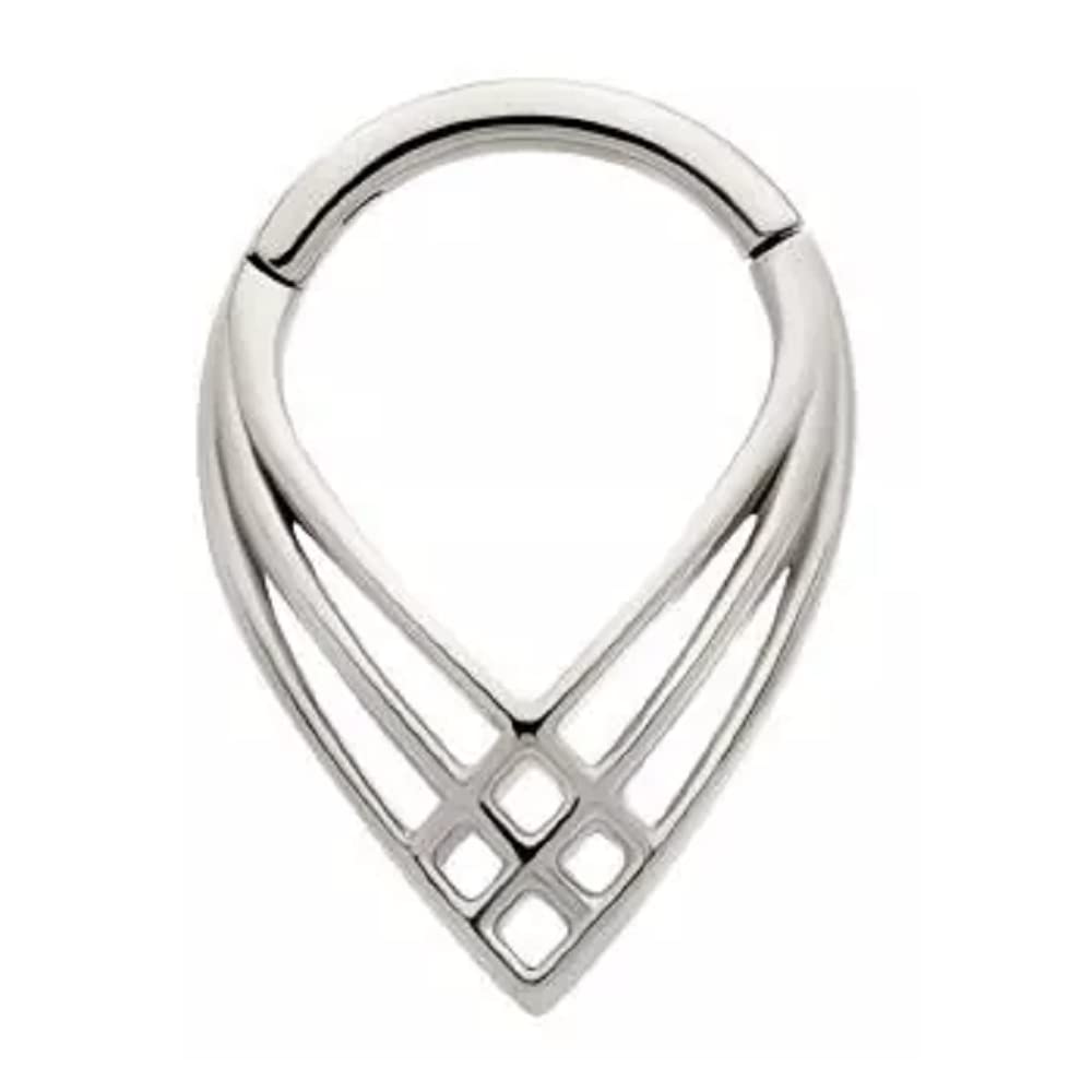 Pierced Owl 16GA 316L Stainless Steel Triple Cross Pattern Weave Teardrop Shaped Hinged Segment Ring (Silver Tone)