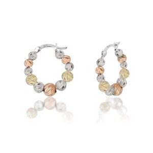 Savlano 925 Sterling Silver Beaded Round Hoop Earrings – 18K Gold Tri Color Plated Hoop Earrings for Women - Made In Italy Comes with Savlano Gift Box