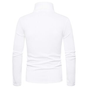 Men's Slim Fit Turtleneck Undershirt Long Sleeve Soft Comfy Stretch T-Shirts Casual Solid Knitted Thermal Pullover Top(E#White,Large)