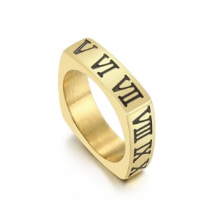 elefezar square roman numeral band ring 18k gold plated stainless steel stackable promise ring gift for her gold 7