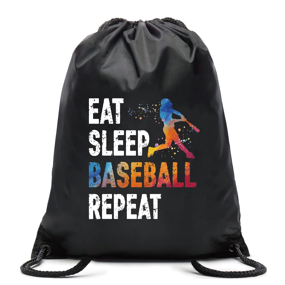 Pishovi Eat Sleep Baseball Repeat Drawstring Waterproof Backpack, Baseball Sports Bag for Man Women, Baseball Player Gifts, Baseball Gift for Baseball Lover Baseball Fan, Baseball Lover Gift Idea