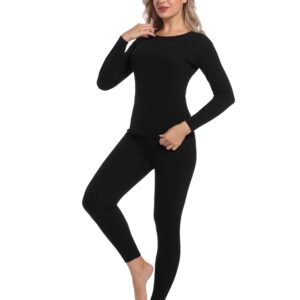 INNERSY Women's Thermal Underwear Set Ultra-Soft Long Johns Base Layer for Cold Weather(Black(Standard Warm),X-Small)