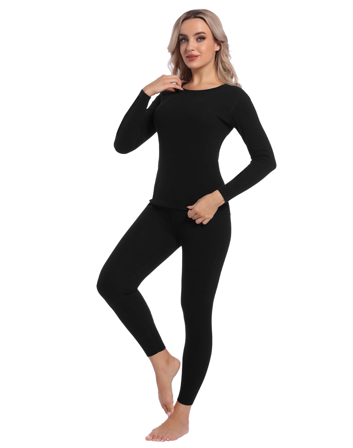 INNERSY Women's Thermal Underwear Set Ultra-Soft Long Johns Base Layer for Cold Weather(Black(Standard Warm),X-Small)