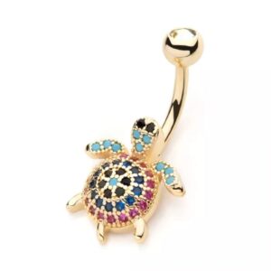 pierced owl 14ga gold tone 316l stainless steel multicolor crystal paved turtle belly button ring