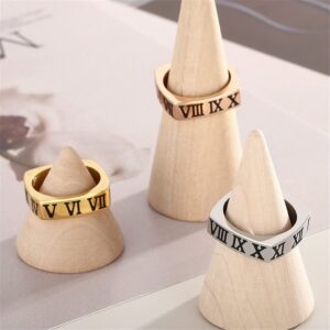 Elefezar Square Roman Numeral Band Ring 18K Gold Plated Stainless Steel Stackable Promise Ring Gift for Her Gold 7