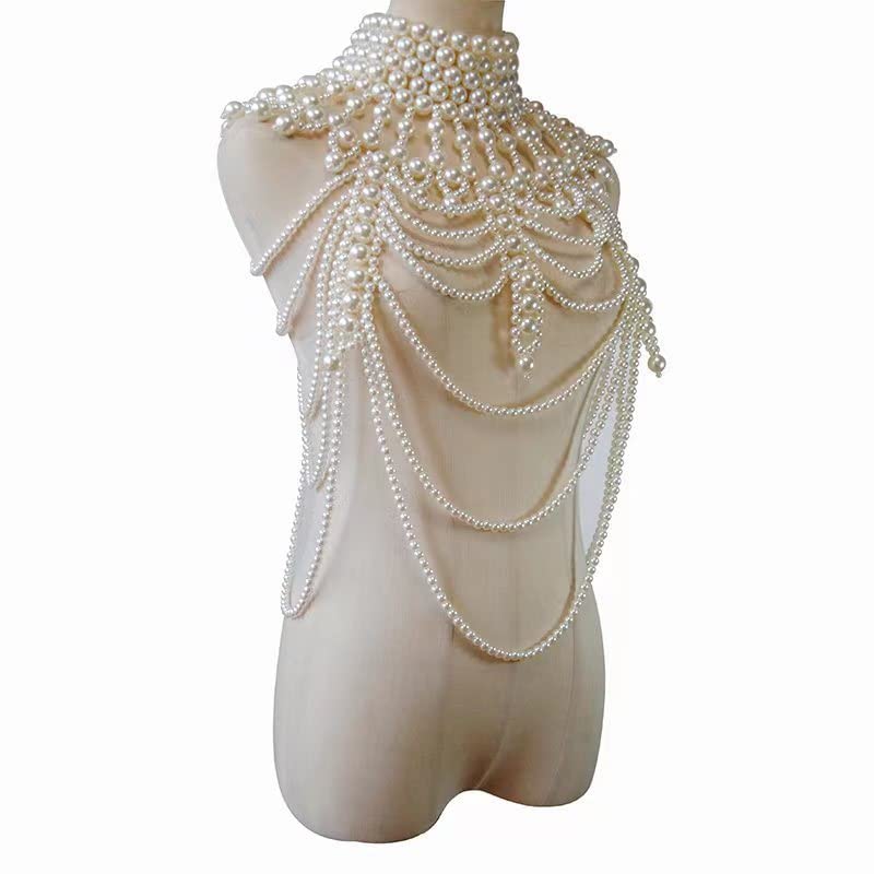 Sexy braid fringed pearl sweater chain French retro multi-layer imitation pearl body chain (79-TEZ9-1VKJ)