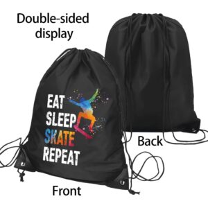 Pishovi Eat Sleep Skate Repeat Drawstring Waterproof Backpack, Skate Sports Bag for Man Women, Skate Player Gifts, Skate Gift for Skate Lover, Skate Lover Gift Idea