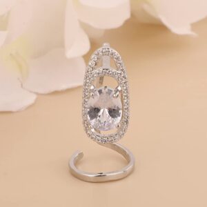 Xerling Silver Finger Nail Rings Bling Crystal Rings for Women Dainty Rhinestone Fingertip Rings Gem Stone Fingernail Rings Aesthetic Statement Rings for Teen Girls (Silver Stone)