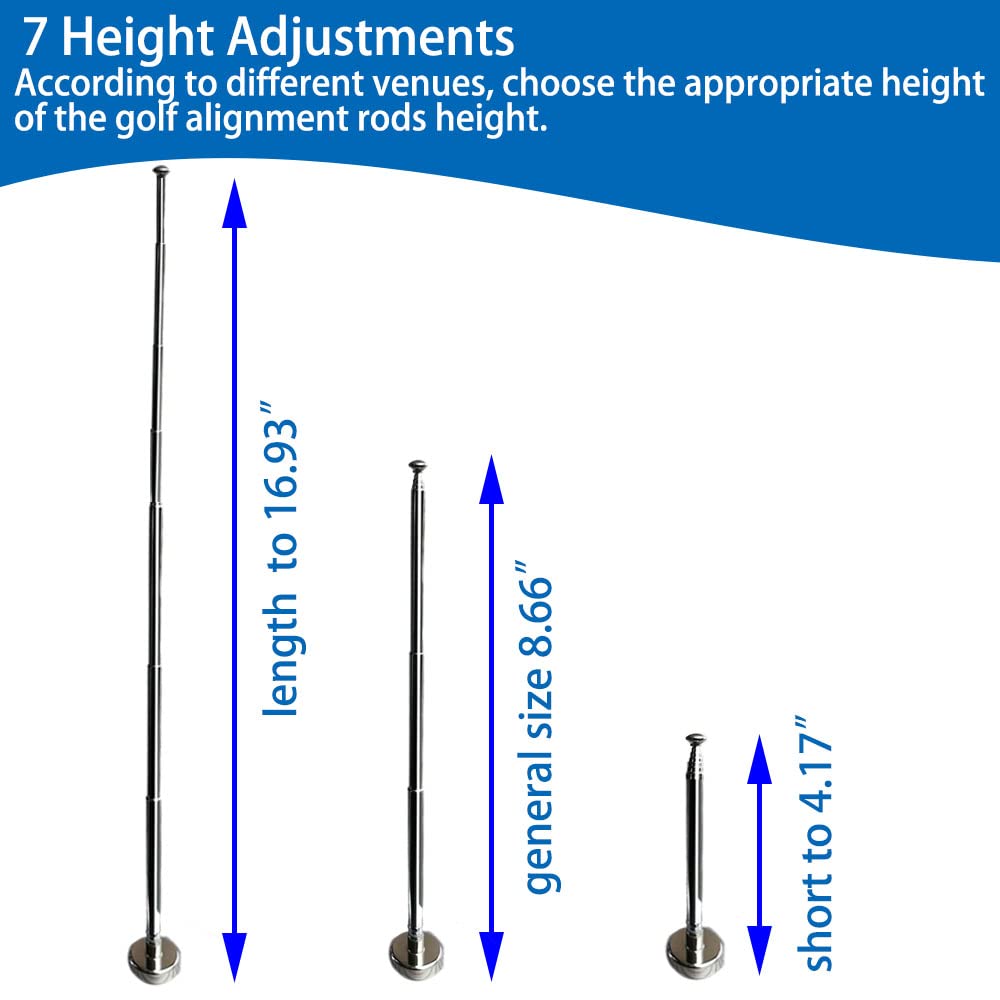 JUNNEE Golf Alignment Rods, 7 Length Adjustments - Golf Alignment Stick Corrector Lie Angle Tool, Golf Swing Training Aids Aiming Stick - Golf Club Face Aim, Visualize and Align Your Golf Shot