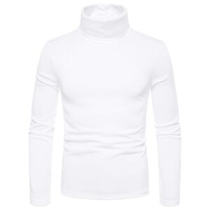 men's slim fit turtleneck undershirt long sleeve soft comfy stretch t-shirts casual solid knitted thermal pullover top(e#white,large)