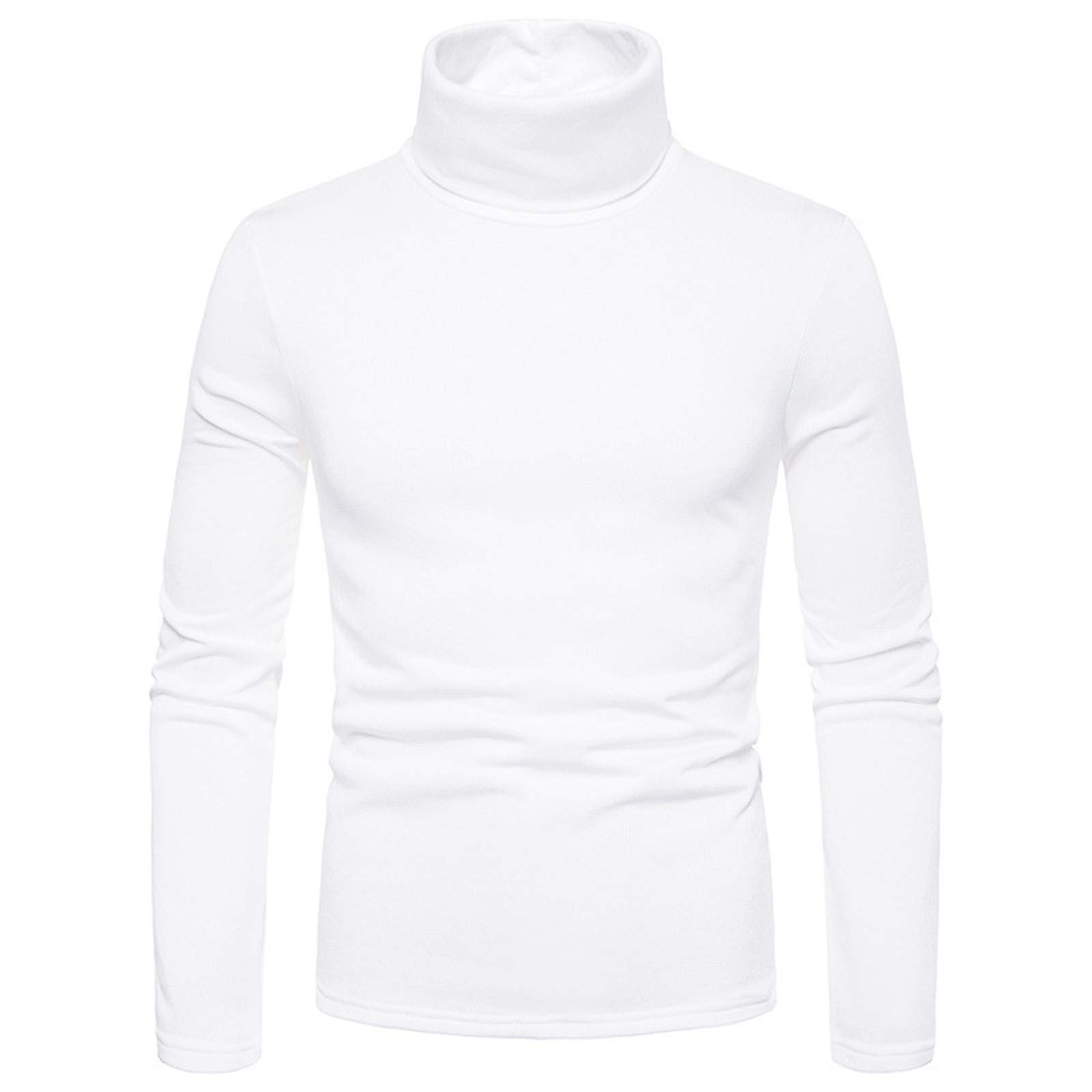 Men's Slim Fit Turtleneck Undershirt Long Sleeve Soft Comfy Stretch T-Shirts Casual Solid Knitted Thermal Pullover Top(E#White,Large)