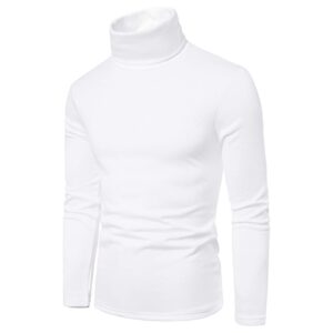 Men's Slim Fit Turtleneck Undershirt Long Sleeve Soft Comfy Stretch T-Shirts Casual Solid Knitted Thermal Pullover Top(E#White,Large)