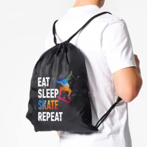 Pishovi Eat Sleep Skate Repeat Drawstring Waterproof Backpack, Skate Sports Bag for Man Women, Skate Player Gifts, Skate Gift for Skate Lover, Skate Lover Gift Idea