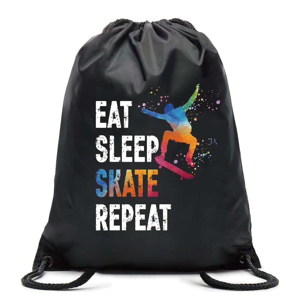 Pishovi Eat Sleep Skate Repeat Drawstring Waterproof Backpack, Skate Sports Bag for Man Women, Skate Player Gifts, Skate Gift for Skate Lover, Skate Lover Gift Idea