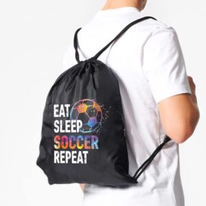 Pishovi Eat Sleep Soccer Repeat Drawstring Waterproof Backpack, Soccer Sports Bag for Man Women, Soccer Player Gifts, Soccer Gift for Soccer Lover Soccer Fan, Soccer Lover Gift Idea (C)