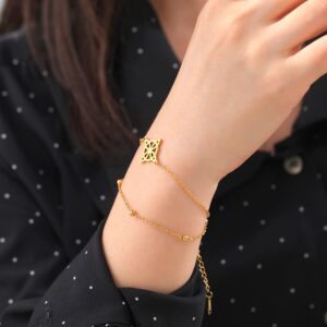 Witches Knot Bracelet For Women Stainless Steel Celtic Knot Wiccan Symbol Layered Bracelet Unique Charm Adjustable Double Layer Bracelet Jewelry Gifts (gold 3, Stainless Steel)