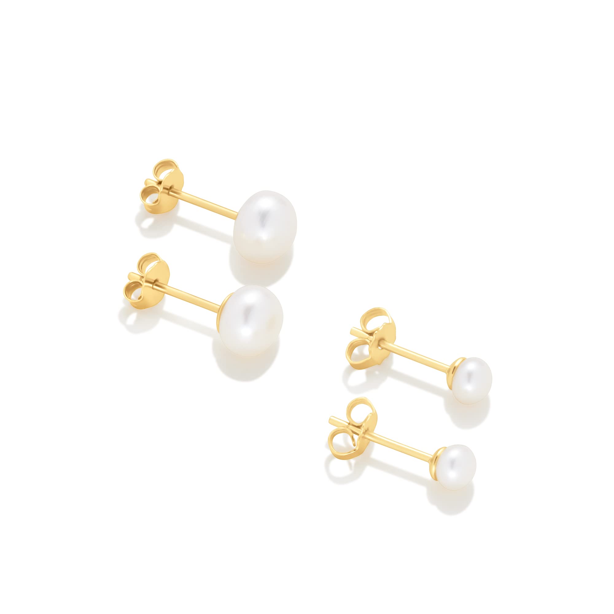 Amazon Essentials 14K Gold Plated Sterling Silver Freshwater Pearl Stud Set 4mm/6mm, Yellow Gold